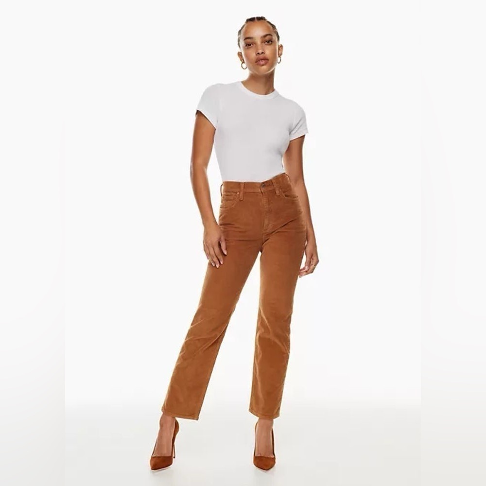 Denim Forum The Arlo Hi-Rise Straight Corduroy Pant in gold rush brown - size 30